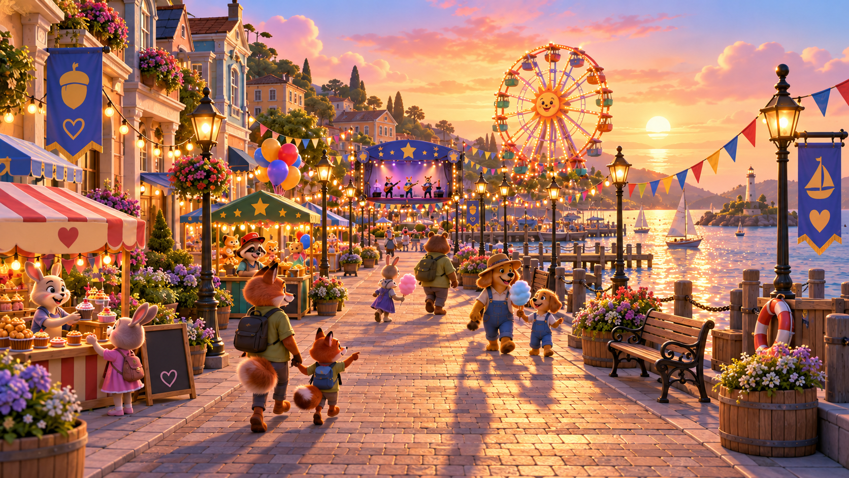 The Bark Bay waterfront festival at sunset