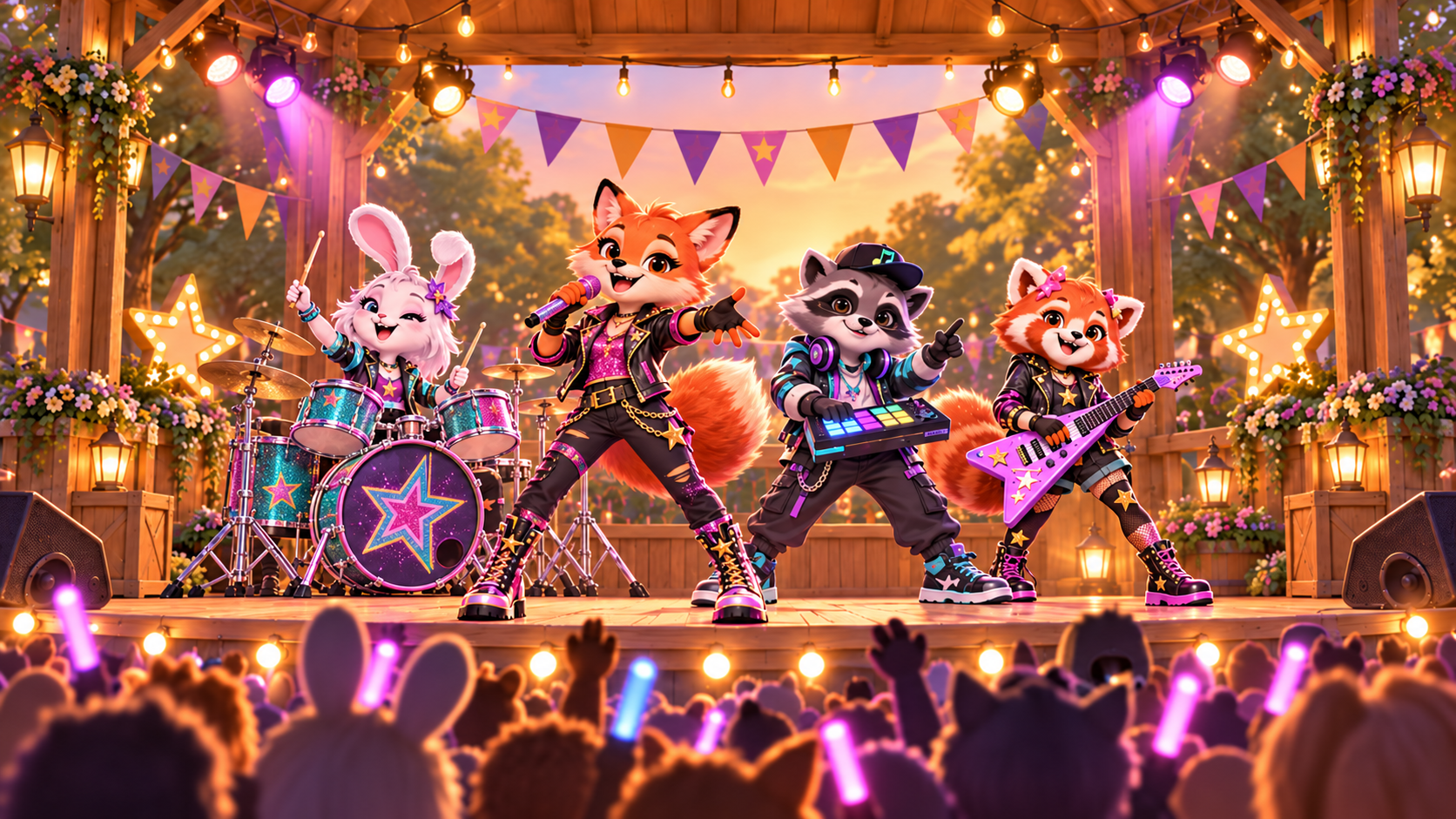 The Bark Bay band performing on an outdoor stage